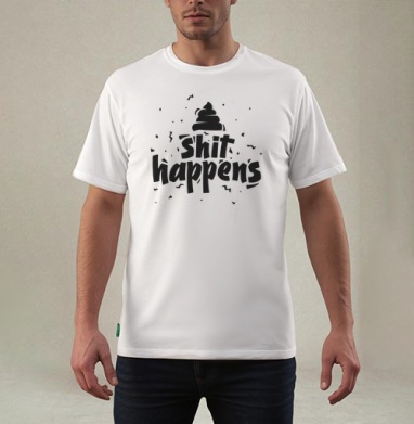 Стикер «Shit happens» — смелый графический дизайн, Футболка мужская REGULAR белая