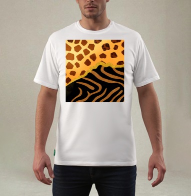 Golden animal print / Золотой анималистичный паттерн зебры и жирафа, Футболка мужская REGULAR белая