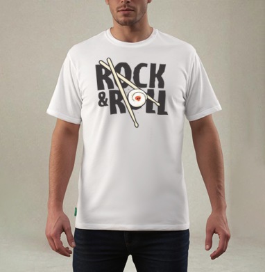 Рок-н-ролльная подача суши с черепом и палочками ROCK ROLL, Футболка мужская REGULAR белая