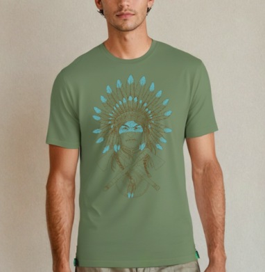 Native American Chief / Индейский вождь в перьях символ силы и достоинства - Купить мужские футболки regular   8bit в Москве, цена мужских футболок regular  с прикольными принтами - магазин дизайнерской одежды Maryjane