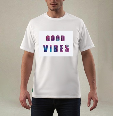 Позитивное Настроение Яркая Надпись GOOD VIBES, Футболка мужская REGULAR белая