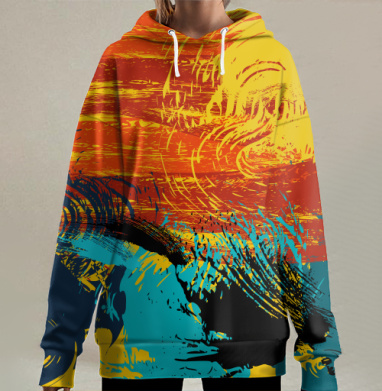 Абстрактные мазки красок яркие цвета, Hoodie Long Oversize 3D