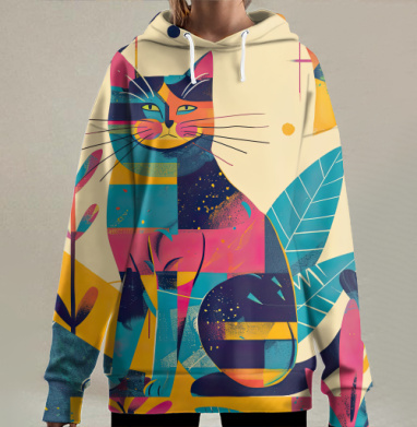 Абстрактный красочный кот, Hoodie Long Oversize 3D