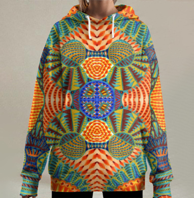 Яркий калейдоскопический мандаловый узор, Hoodie Long Oversize 3D