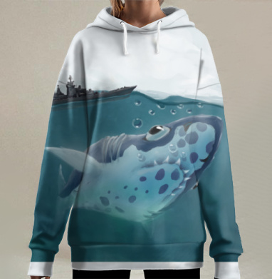 Подводный мир таит такие разные элементы как мультяшная акула корабль, Hoodie Long Oversize 3D