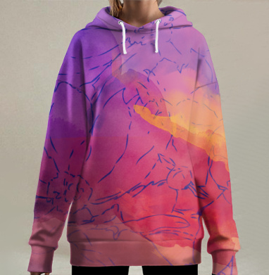 Акварель пионы, Hoodie Long Oversize 3D
