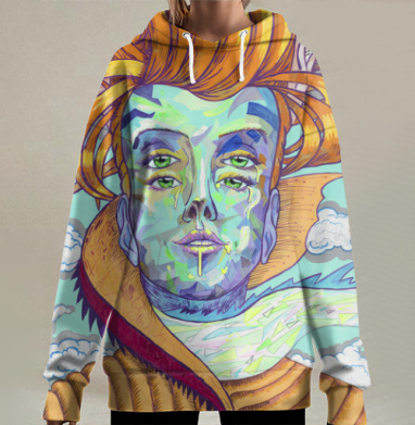 Человек с тремя глазами и яркими оранжевыми волосами, Hoodie Long Oversize 3D