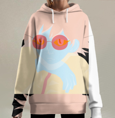 Задумчивый аниме парень в очках нежно розовом стиле, Hoodie Long Oversize 3D