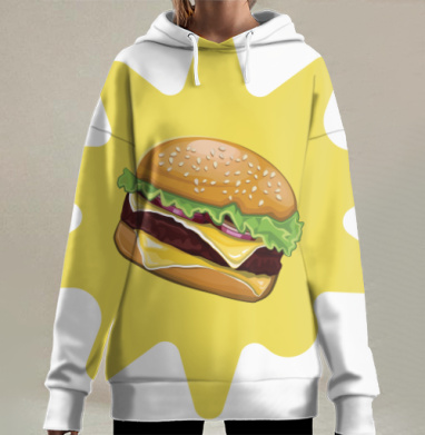 Аппетитный бургер с желтой вспышкой аппетитный бургер, Hoodie Long Oversize 3D