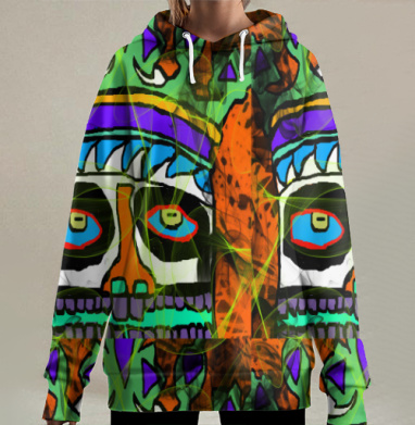 Корона Череп Яркий Контраст Власть Смерть, Hoodie Long Oversize 3D