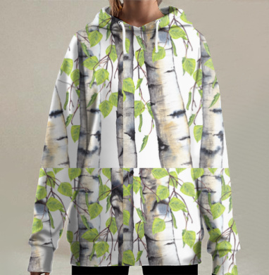 Весенние березы в акварели – природная свежесть, Hoodie Long Oversize 3D