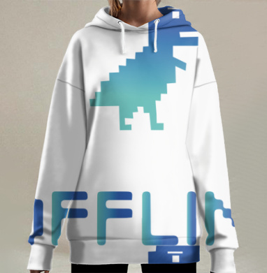 Пиксельный синий динозавр оффлайн Вне связи, Hoodie Long Oversize 3D