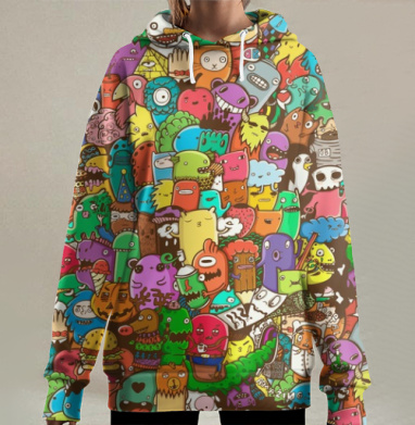 Безумный портал полная запечатка, Hoodie Long Oversize 3D