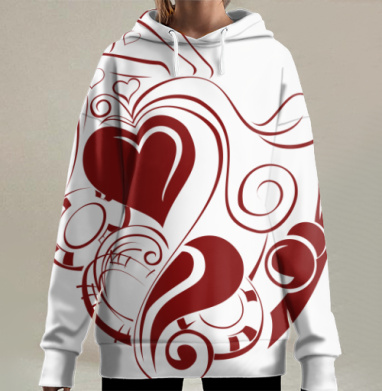 Декоративный узор с сердцами и покерными фишками, Hoodie Long Oversize 3D