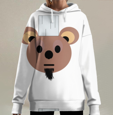 Медведь в поварском колпаке забавный образ для одежды, Hoodie Long Oversize 3D