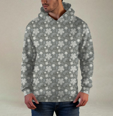 Grey Daisy Floral / Серые маргаритки цветы — Паттерн серые маргаритки цветы, Худи / Мужская / С карманом / 3D