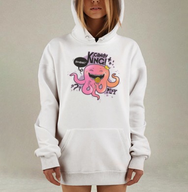 Забавный зубастый осьминог кушает сладость розовый монстр леденец, Hoodie Mjhigh Dig, оверсайз, утепленная