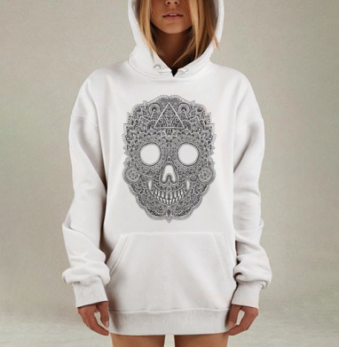 Декоративный узорчатый череп в стиле мандала, Hoodie Mjhigh Dig, оверсайз, утепленная