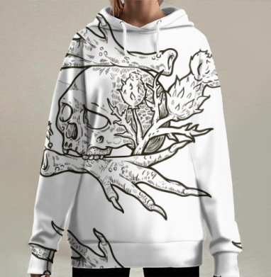 Символ жизни смерти с черепом и чертополохом, Hoodie Long Oversize 3D