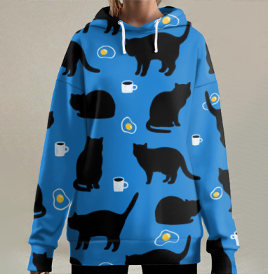 Кошка с кружкой: уют и спокойствие в доме, Hoodie Long Oversize 3D