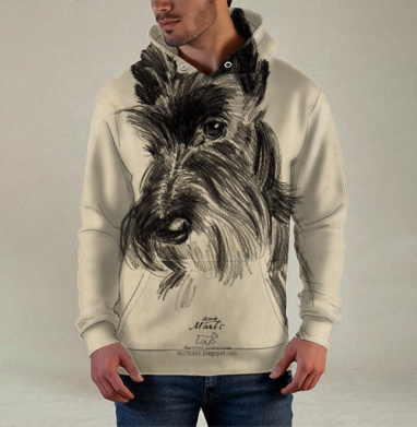 Scottish Terrier Шотландский терьер эскиз портрет черного пса, Худи / Мужская / С карманом / 3D