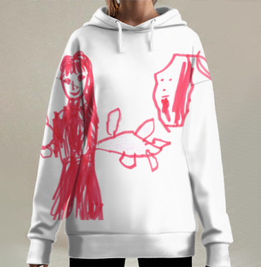 Детский рисунок кормит льва руки животного, Hoodie Long Oversize 3D