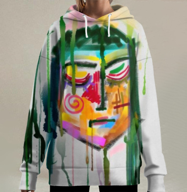 Яркая Абстрактная Голова С Текущими Красками, Hoodie Long Oversize 3D