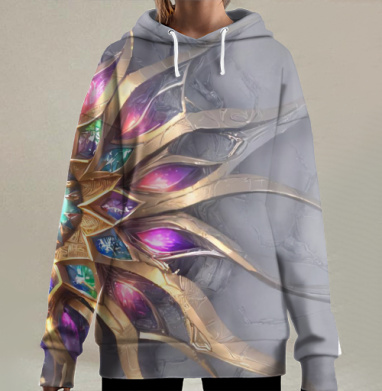 Фантастический цветок ювелирный узор золотистый, Hoodie Long Oversize 3D