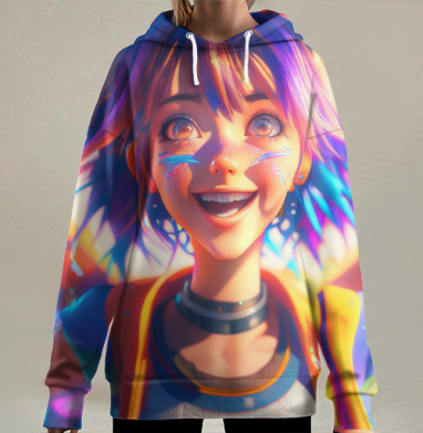 Девочка с крыльями бабочки и ощущением счастья, Hoodie Long Oversize 3D