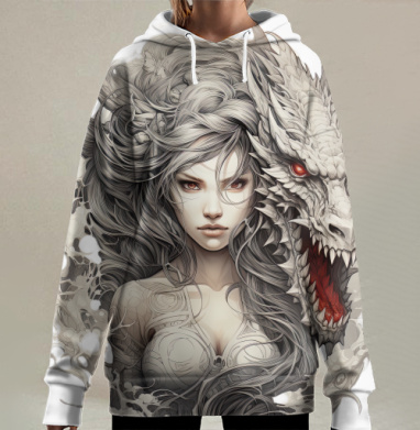 Аллегорический портрет женщины и дракона, Hoodie Long Oversize 3D
