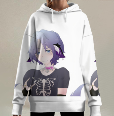Девушка Лиса в аниме стиле с альтернативной эстетикой, Hoodie Long Oversize 3D