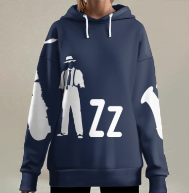 Силуэт джазового музыканта саксофона джаз, Hoodie Long Oversize 3D