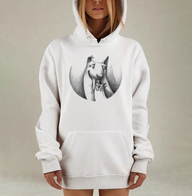 Дружба собаки и кота в карандашной иллюстрации, Hoodie Mjhigh Dig, оверсайз, утепленная
