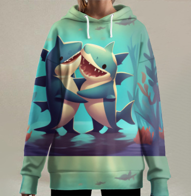 Две акулы обнимаются, Hoodie Long Oversize 3D
