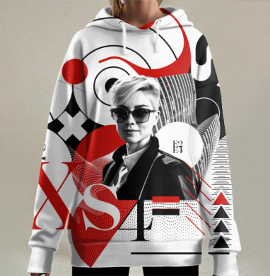 Выражение Четыре Смелый Коллаж Стильный Образ, Hoodie Long Oversize 3D