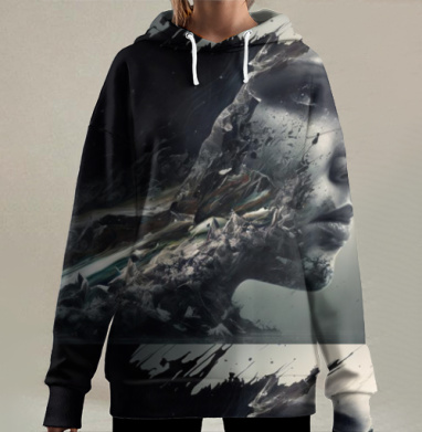 Лицо человека распадается никаких границ идентичность личности, Hoodie Long Oversize 3D