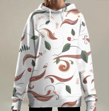 Растительный узор — Флористический орнамент, Hoodie Long Oversize 3D