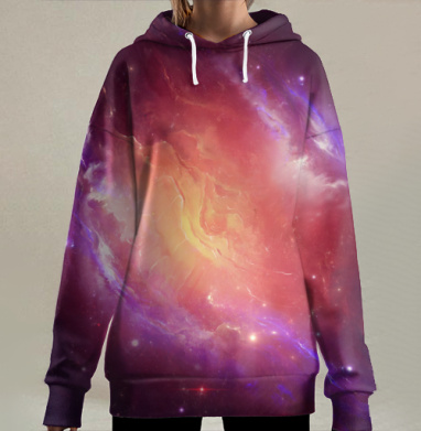 Величественная космическая туманность с пульсацией, Hoodie Long Oversize 3D
