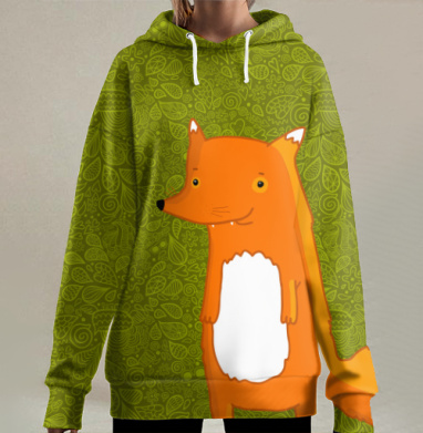 Яркая иллюстрация дружелюбного оранжевого лиса, Hoodie Long Oversize 3D
