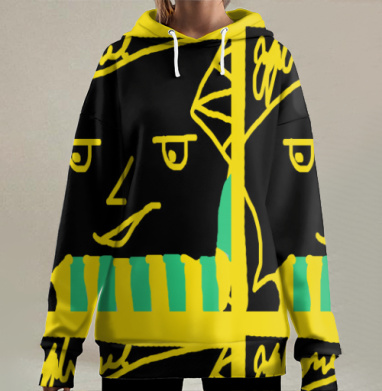 Жёлтое лицо уверенный взгляд яркие цвета, Hoodie Long Oversize 3D