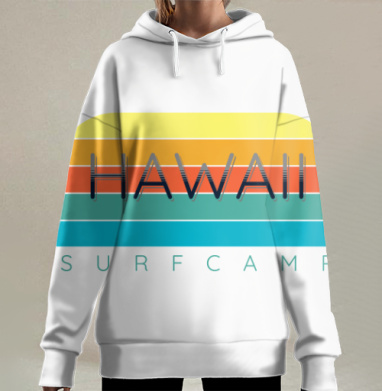 Ретро закат гавайский серфинг на гавайях, Hoodie Long Oversize 3D