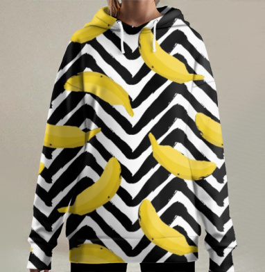 Желтые бананы, Hoodie Long Oversize 3D