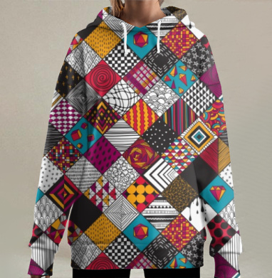 Графика. квадраты. бирюзовый акцент, Hoodie Long Oversize 3D