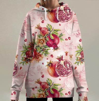 Ботаническая иллюстрация Гранат обыкновенный, Hoodie Long Oversize 3D