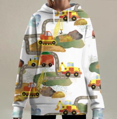 Милые детские строительные машины в игре, Hoodie Long Oversize 3D