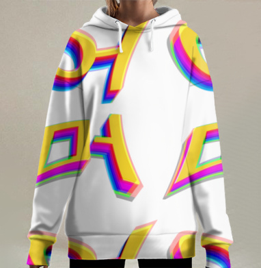 Яркие объемные буквы с эффектом смещения и динамики живые объекты, Hoodie Long Oversize 3D