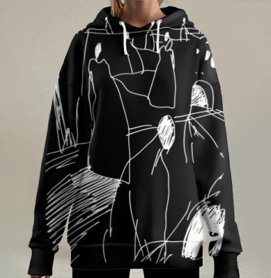 Игра в прятки черно белые линии простой стиль, Hoodie Long Oversize 3D