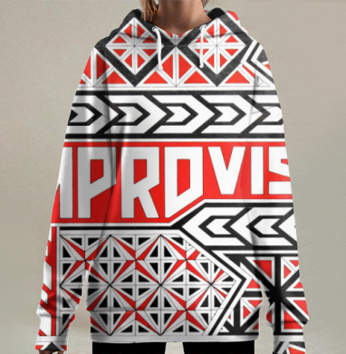 Импровизация красный черный белый энергии творческий процесс, Hoodie Long Oversize 3D