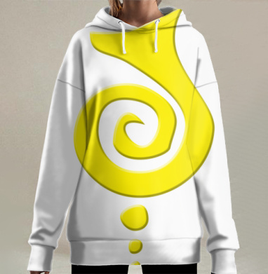 Яркий желтый абстрактный декор-спираль, Hoodie Long Oversize 3D