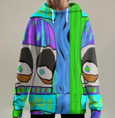 Выразительное лицо в полосатой шапке с надписью Poncho, Hoodie Long Oversize 3D